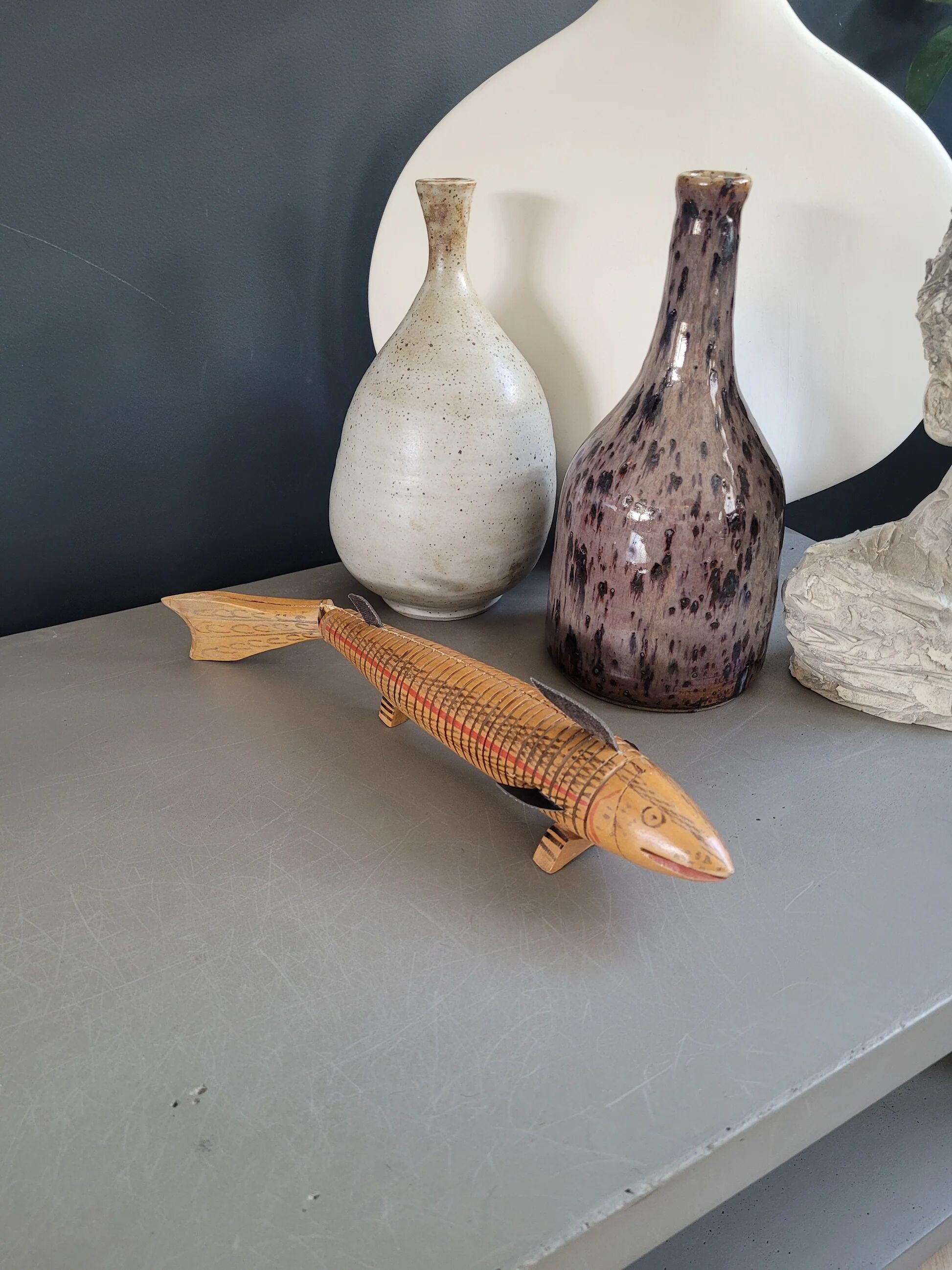 Vintage handmade wooden articulated fish - Ref 854