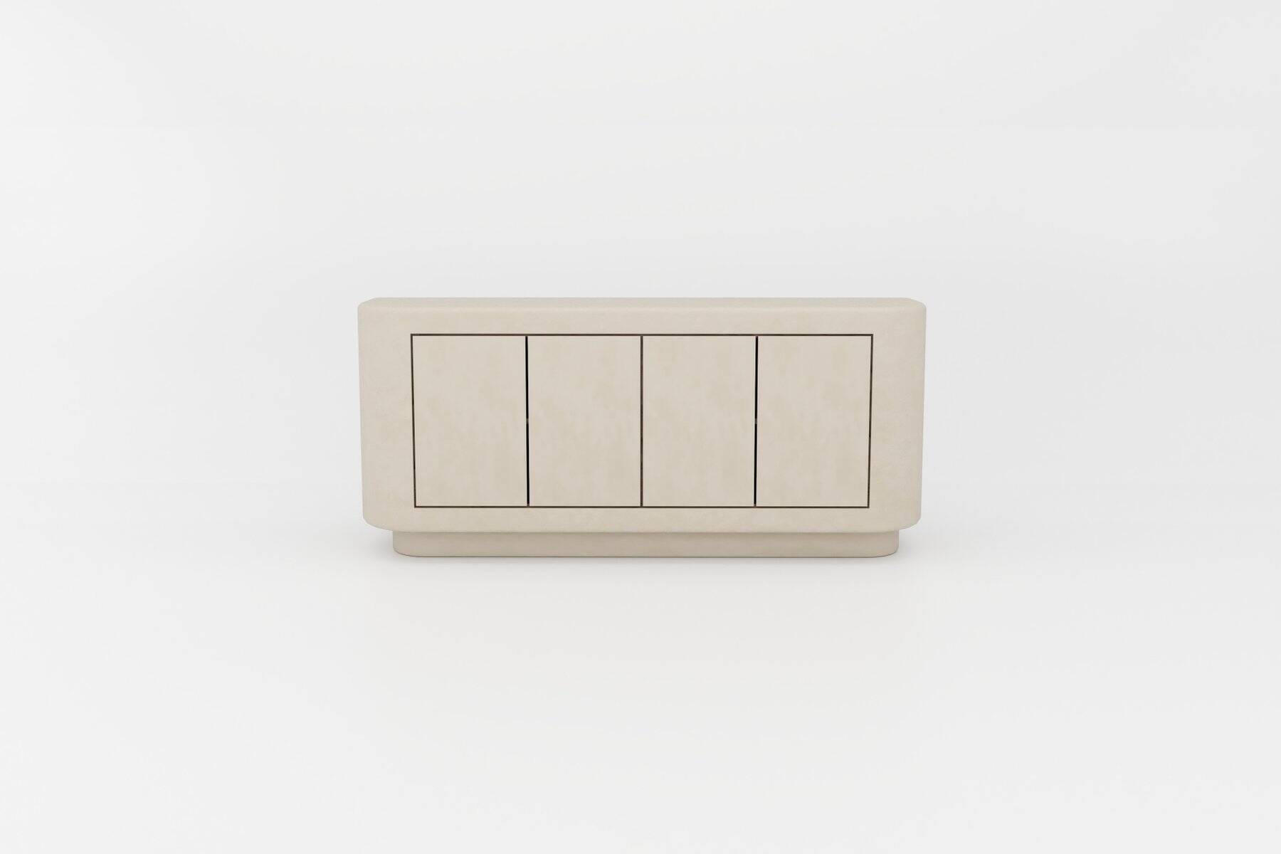 Contemporary Handmade Textured Plaster Sideboard with Walnut Interior