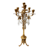 Candelabre néoclassique à 7 lumières en bronze doré et cristal de l'Empire français