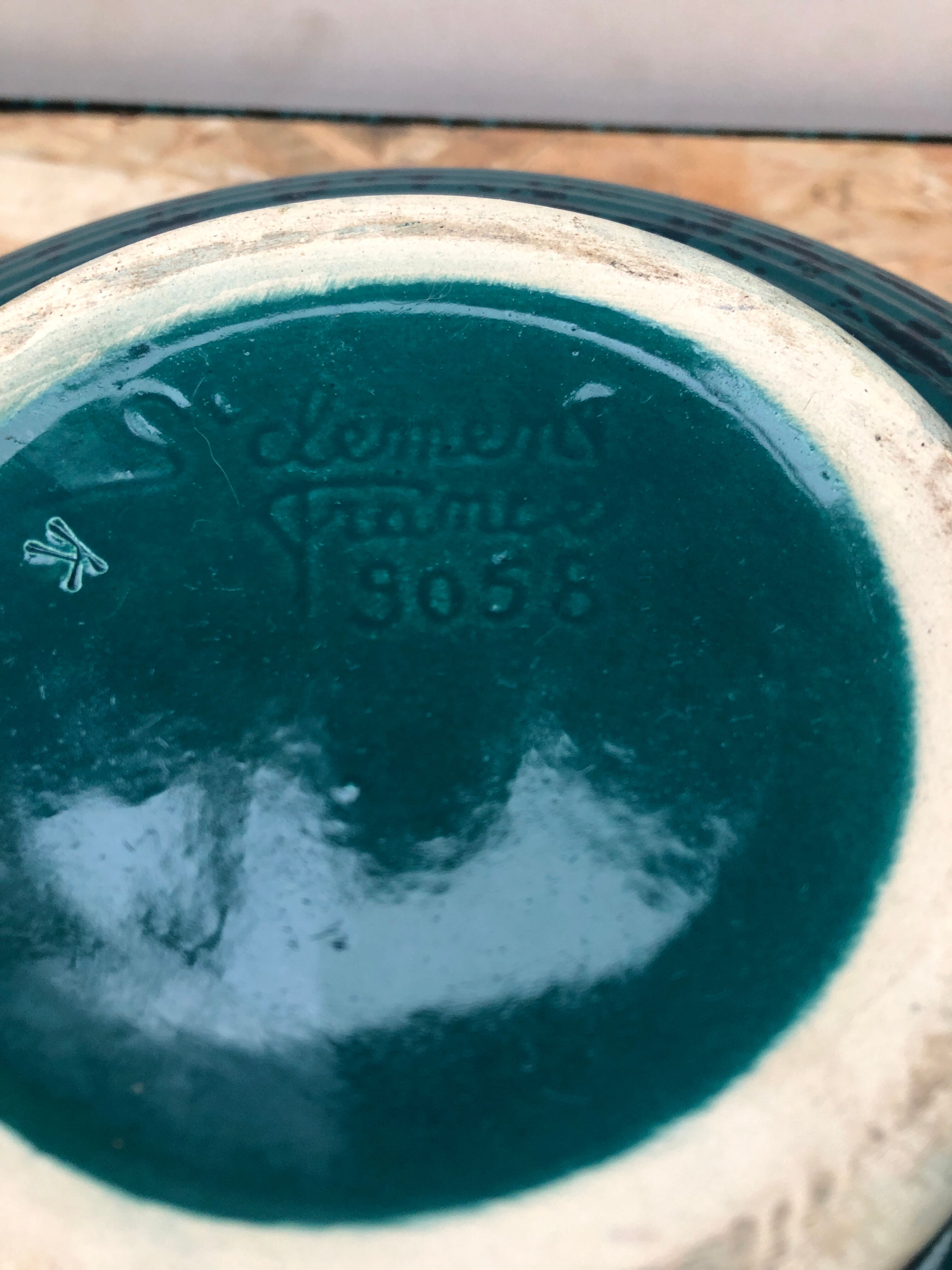 Old vase st clément ref 9058 ceramic blue green made in france vintage