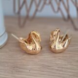 Duo of fine gold Limoges porcelain swan salt cellars