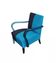 Azure blue Art Deco armchair in wood and cotton, 1920s, fully restored.