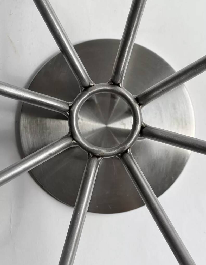 Grand chandelier / bougeoir métal brossé 8 feux, K. Hagberg design 1970