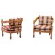 Pair of Giorgetti "1975 Gallery" armchairs in carved wood, original upholstery.