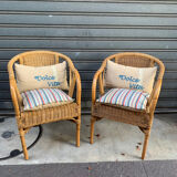 Pair of 80's rattan armchairs