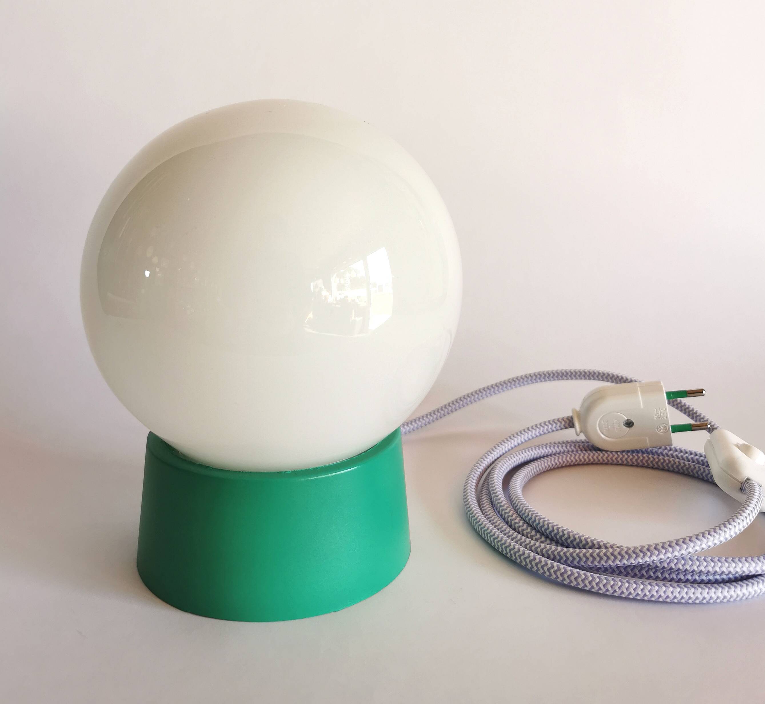 Vintage white opaline living room bedside desk lamp "Green and lavender"