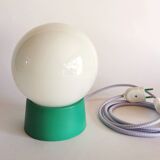 Vintage white opaline living room bedside desk lamp "Green and lavender"