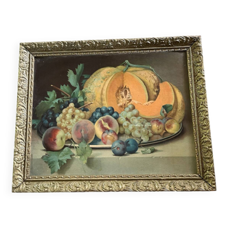 Chromolithographie nature morte aux fruits