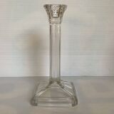 Four old square molded glass candlesticks
