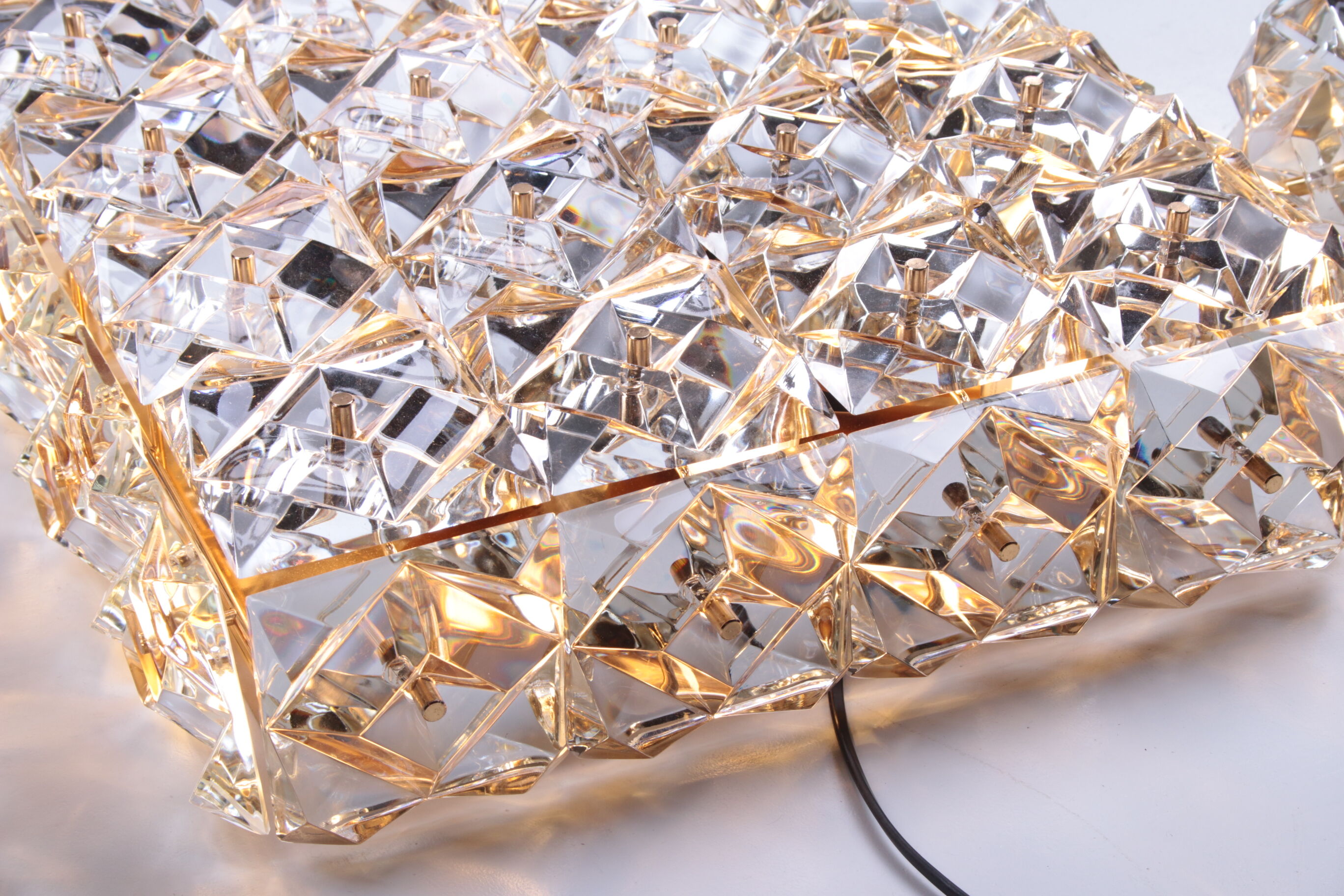 Large gold-plated & crystal glass flush mount light from kinkeldey, 1970s