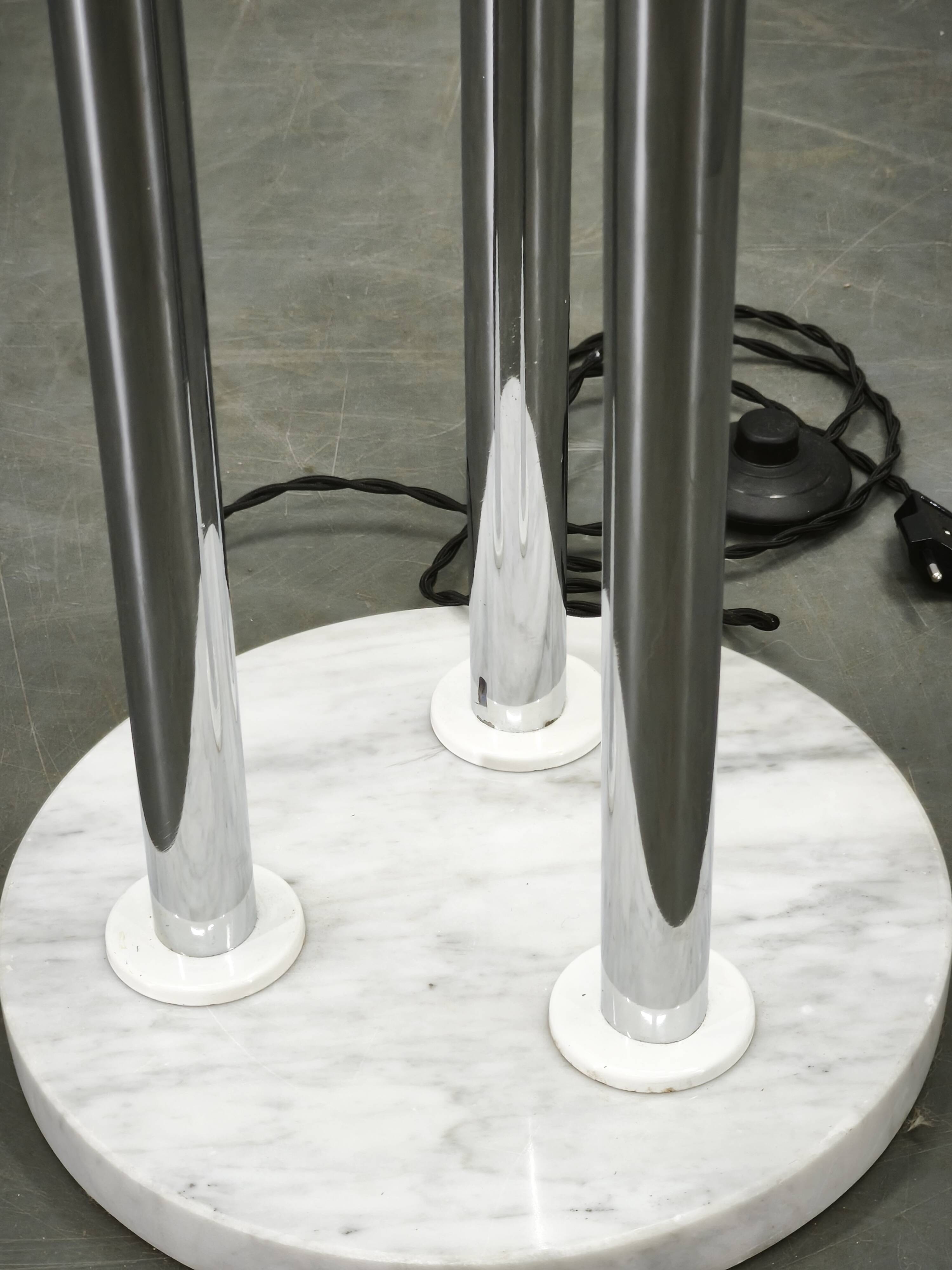 1970s Italian Murano Glass, Chrome and Marble Three-Light Floor Lamp