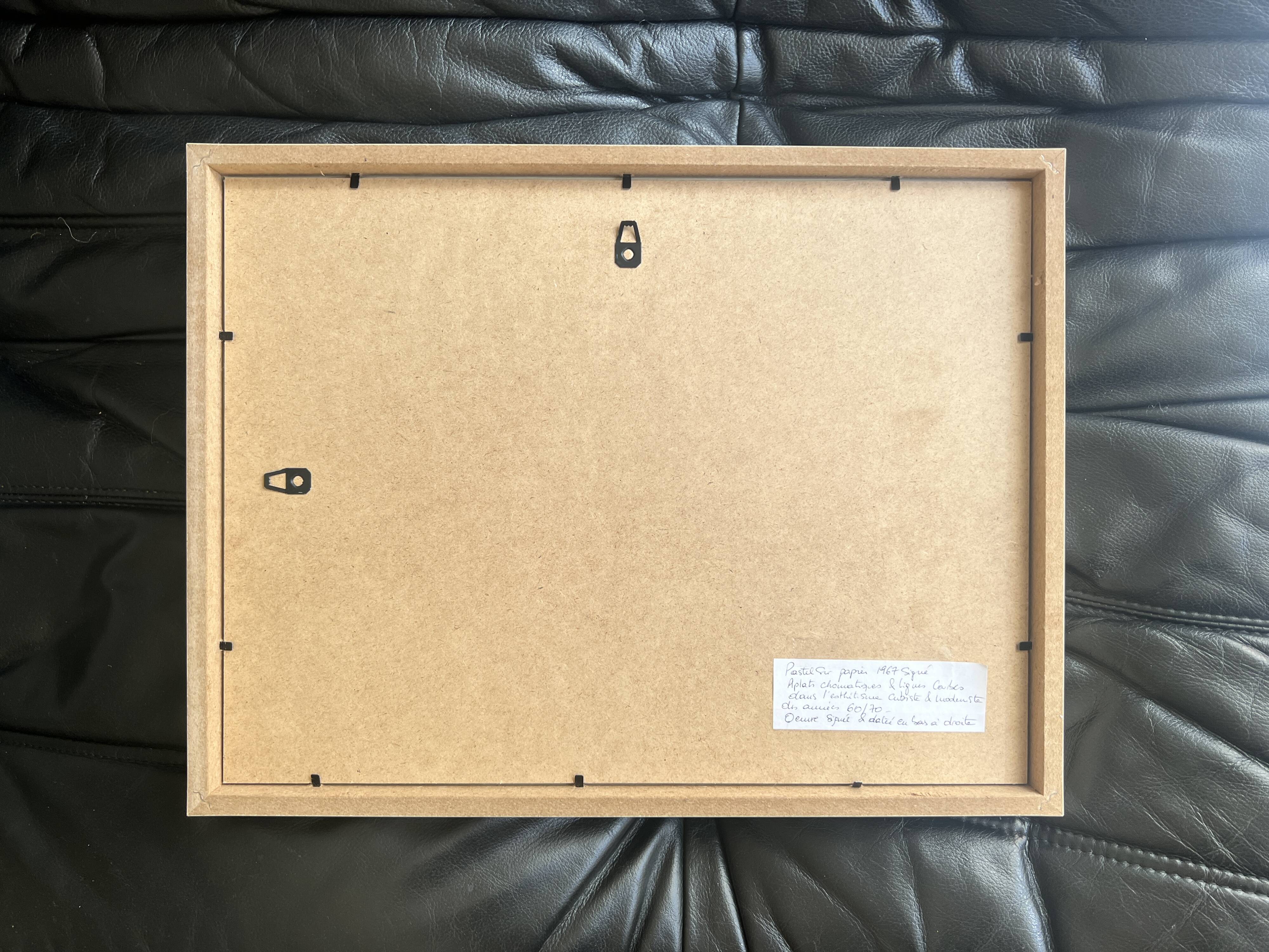 Vintage cubist still life pastel under glass and signed from 1967.