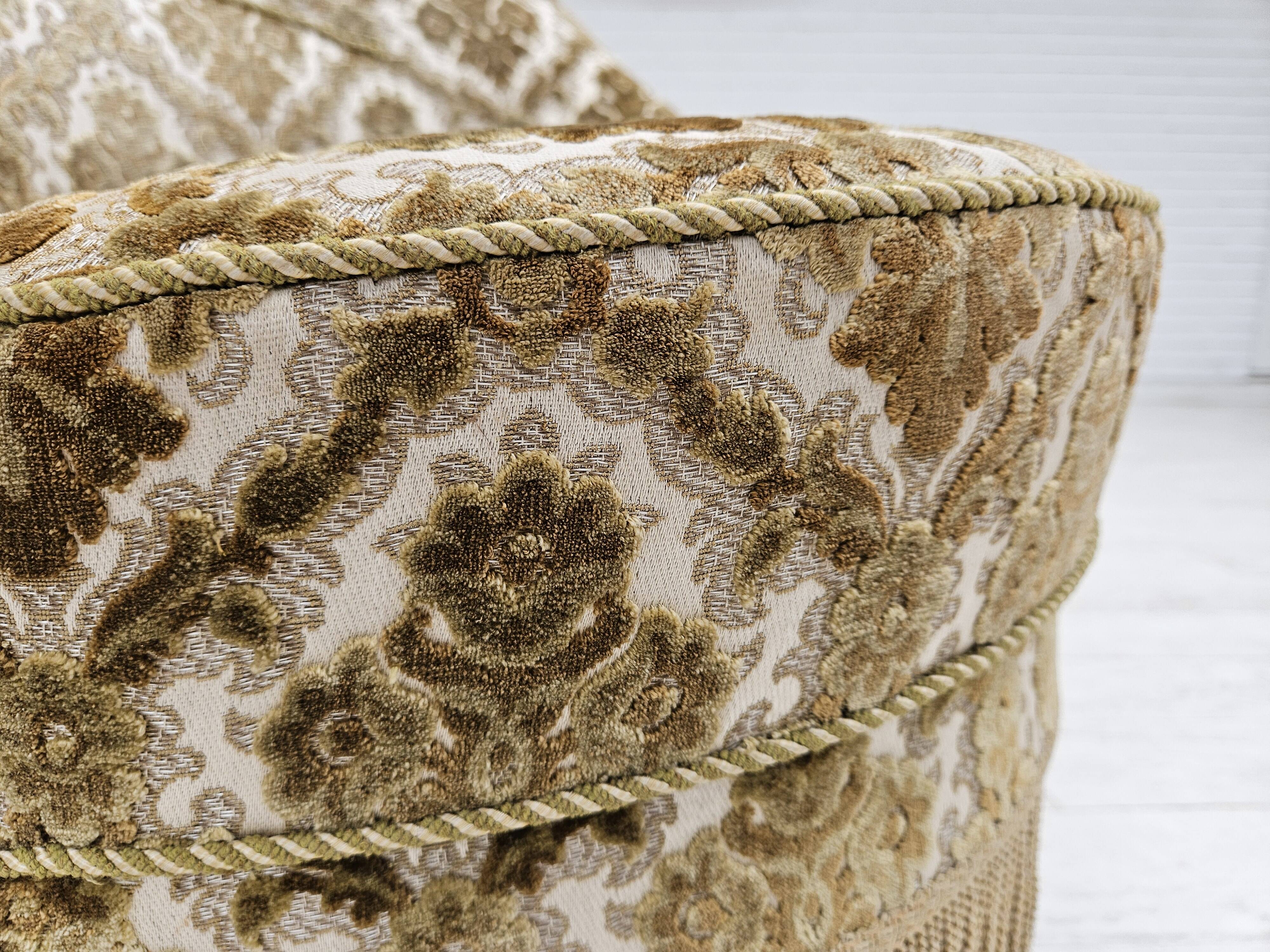 1950s, Danish easy chair, furniture velour, ash wood legs.