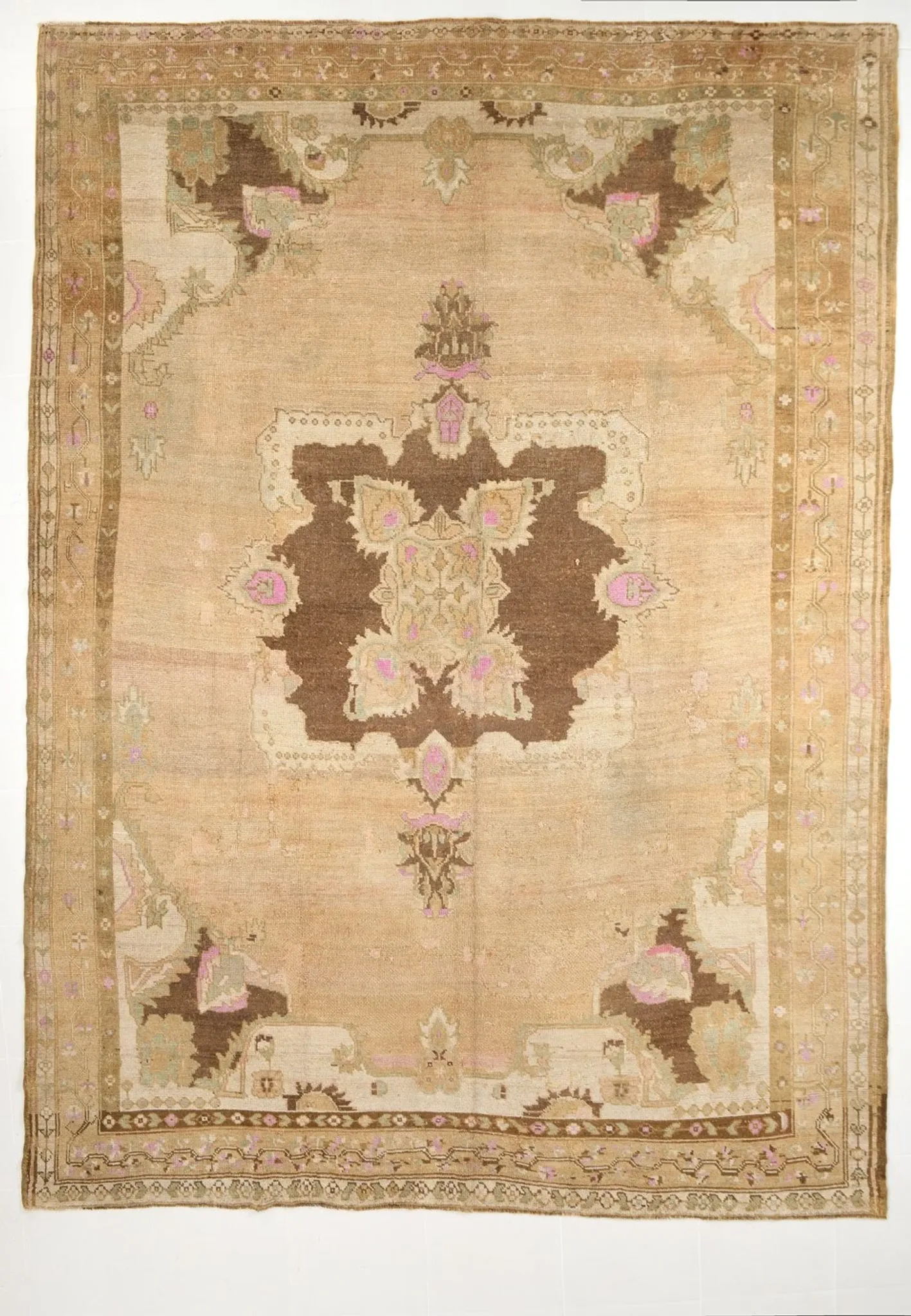 Light Brown & Pink Vintage Persian Rug, Handmade Wool Classic Home Decor