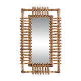 Mid-Century Bamboo & Rattan Mirror With Patina, French Riviera Style, 1950s