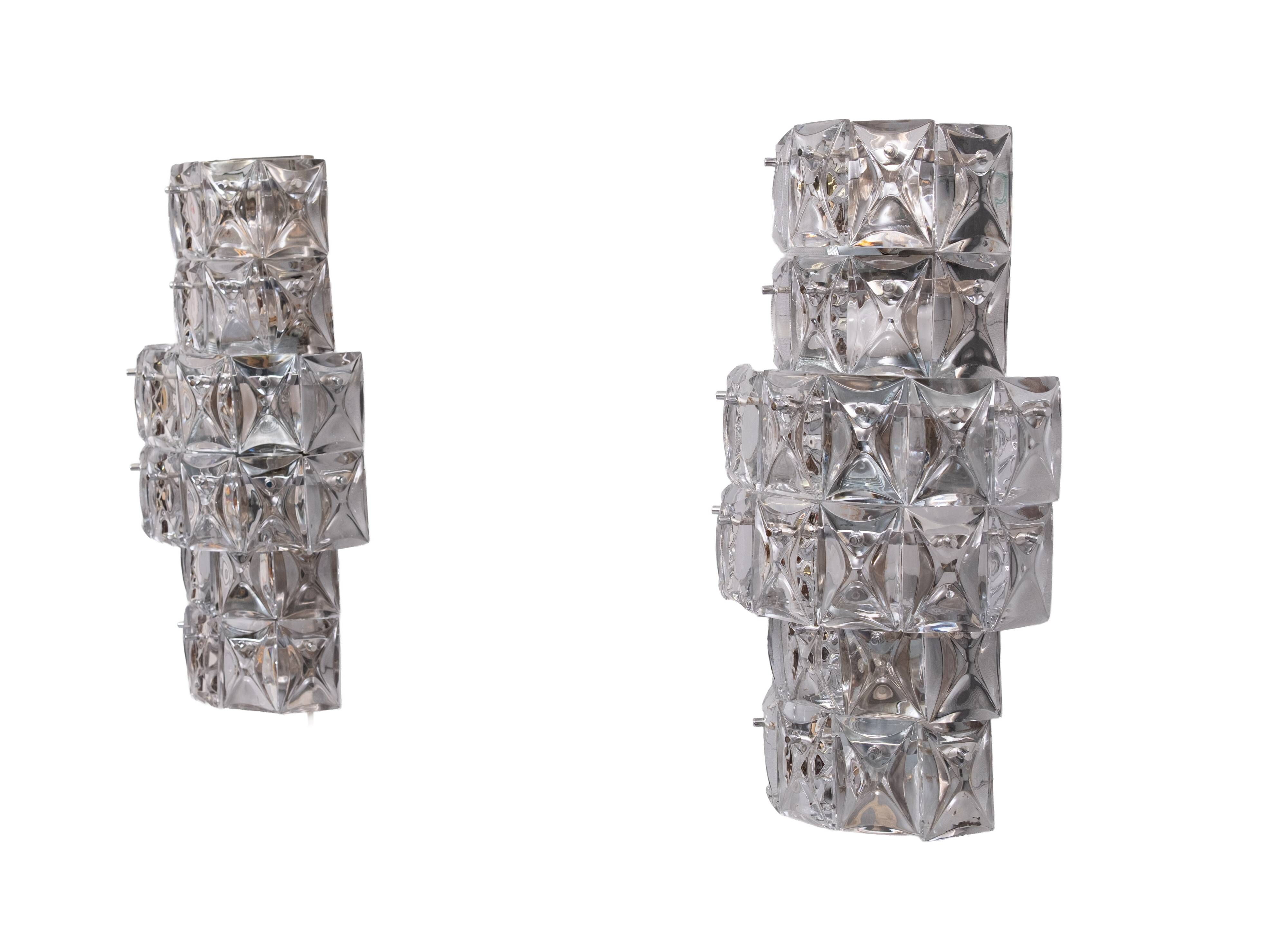 Grandes appliques murales en cristal Kinkeldy des années 1970, Allemagne.
