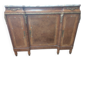 Buffet ancien en bois avec plateau marbre et ornements en bronze