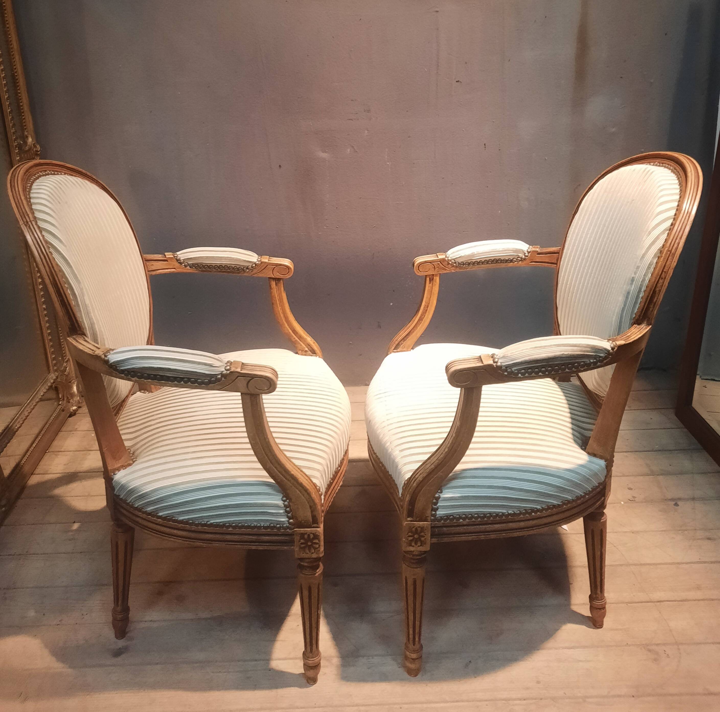 Pair of Louis XVI style medallion armchairs x