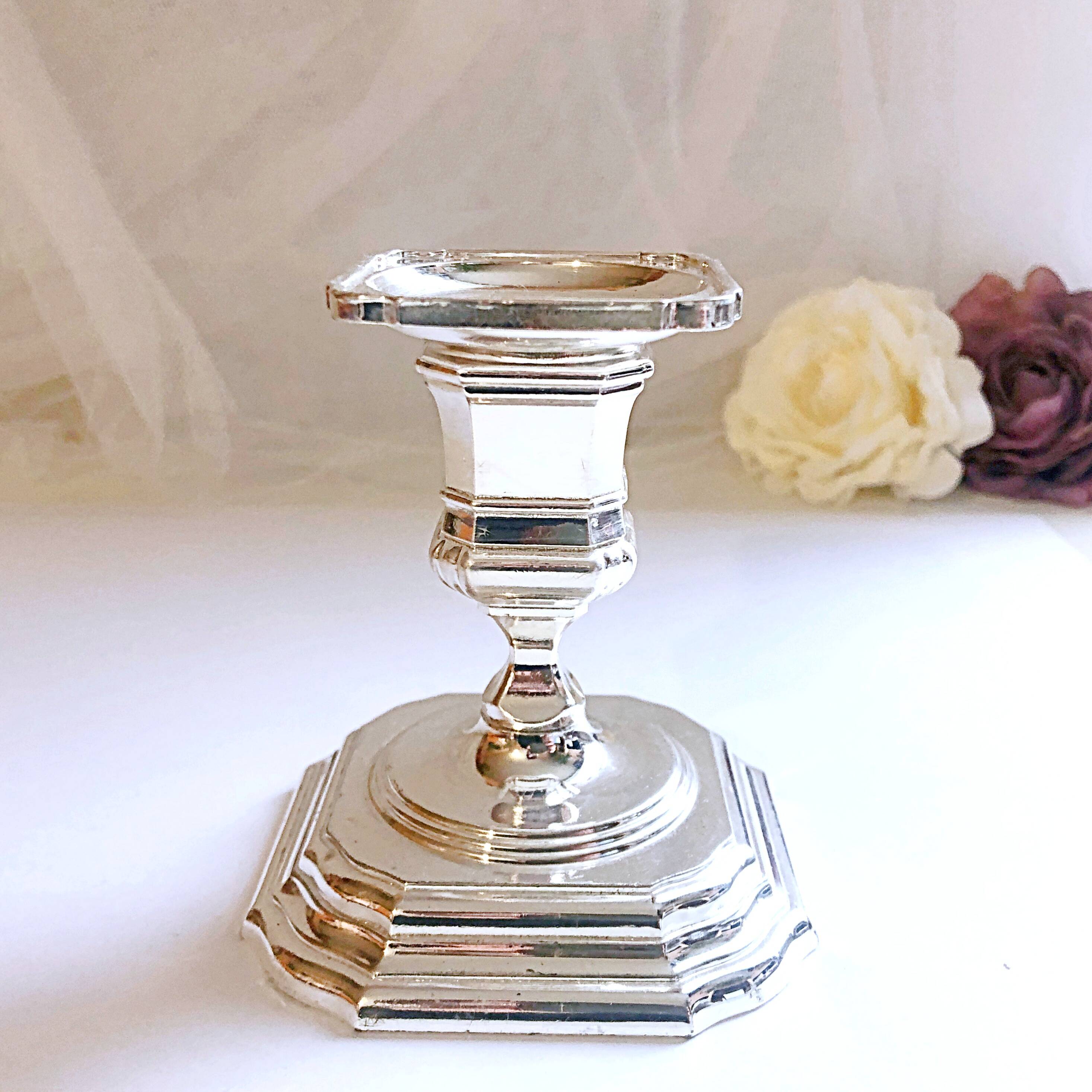 Candle holder on silver metal base Regency Style 20th West Germany