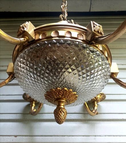 Exceptional bronze chandelier with 6 lights in Louis XIII style, in working condition - 7.5 kg