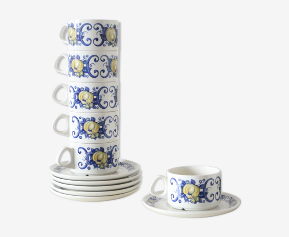 Set de 6 tasses et sous tasses Villeroy et Boch, motif Cadiz, vintage