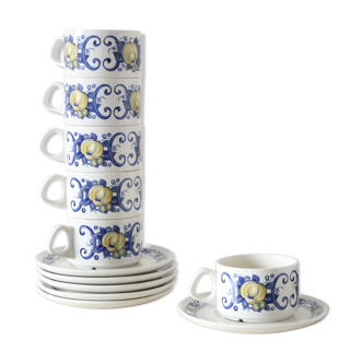 Set of 6 cups and saucers Villeroy and Boch, Cadiz pattern, vintage