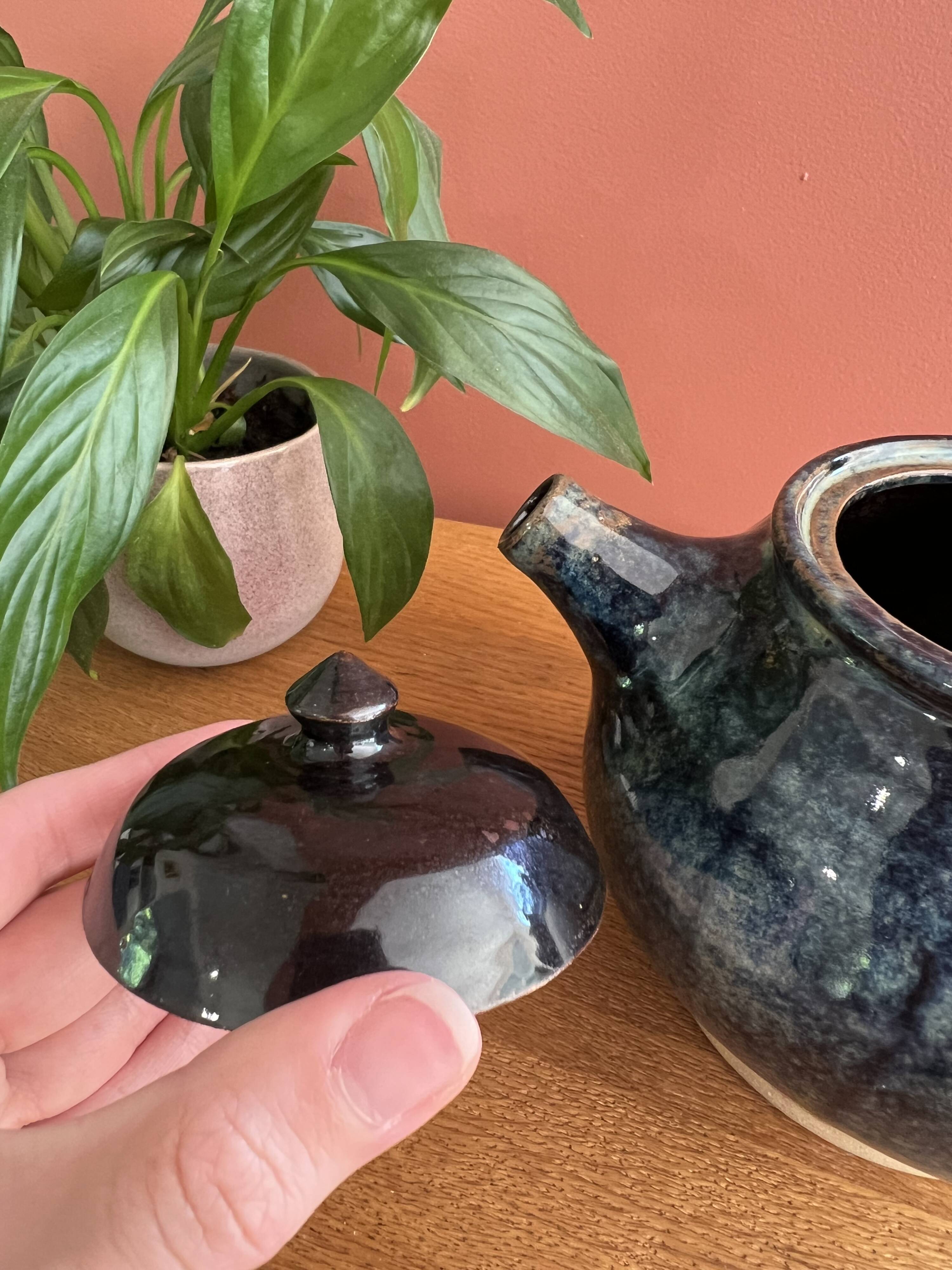 Enamelled stoneware teapot from Saint Amand en Puisaye