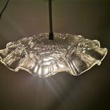 Portuguese farmhouse mid century clear floral glass dish pendant lamp 1960s