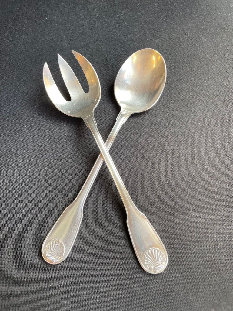 Silver metal salad setting cutlery Christofle service Vendôme