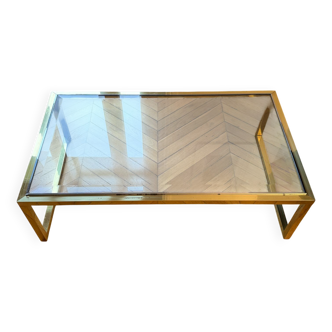 Fondart coffee table in gold metal and glass