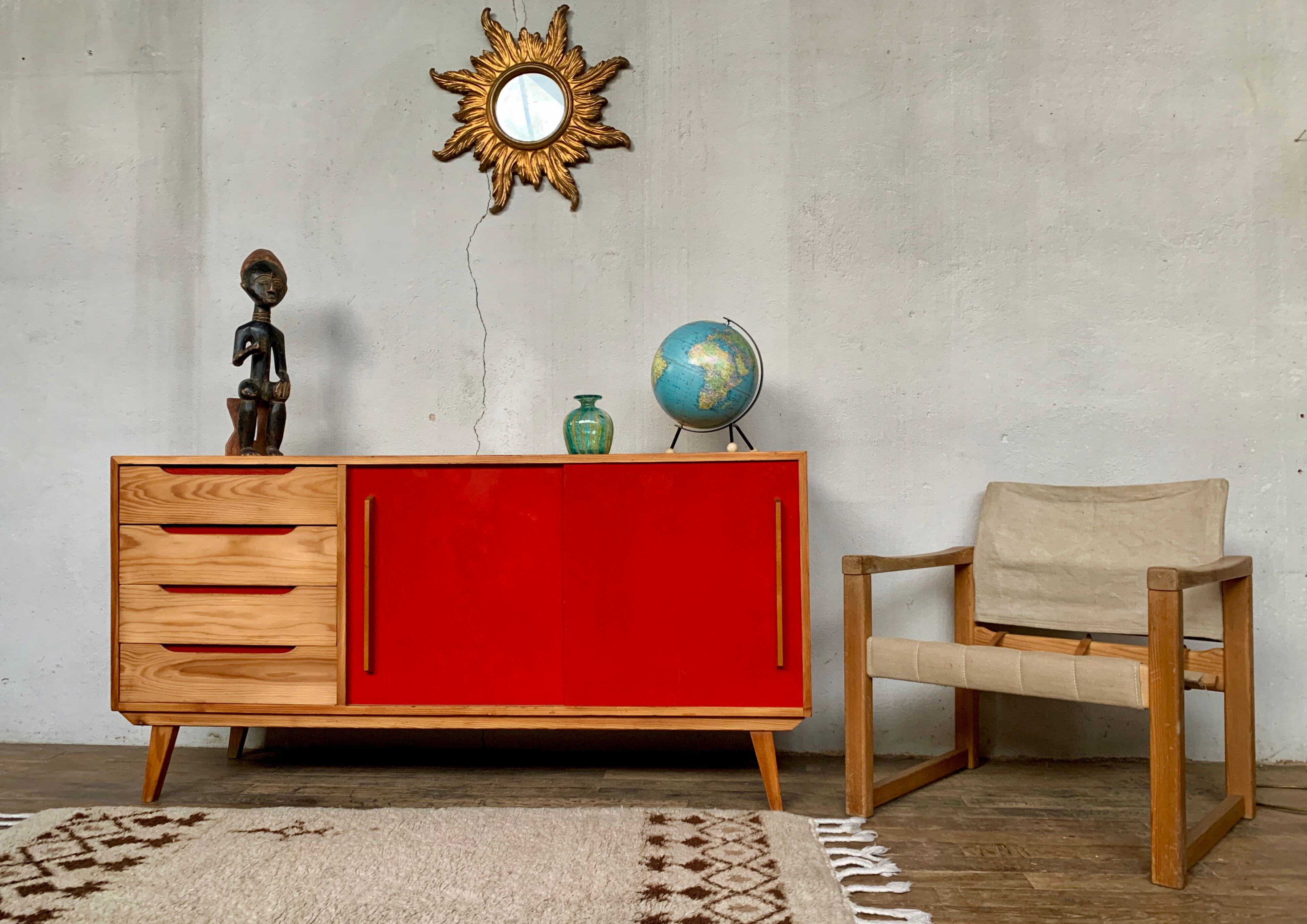 Enfilade vintage moderniste pieds compas 150 cm années 1950