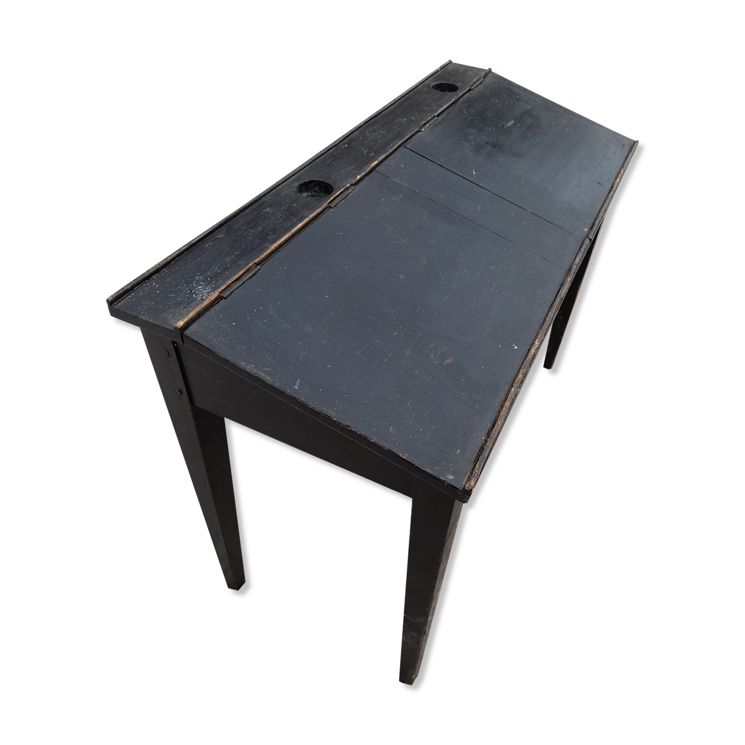 Pupitre bureau enfant d'école peint en noir 1950