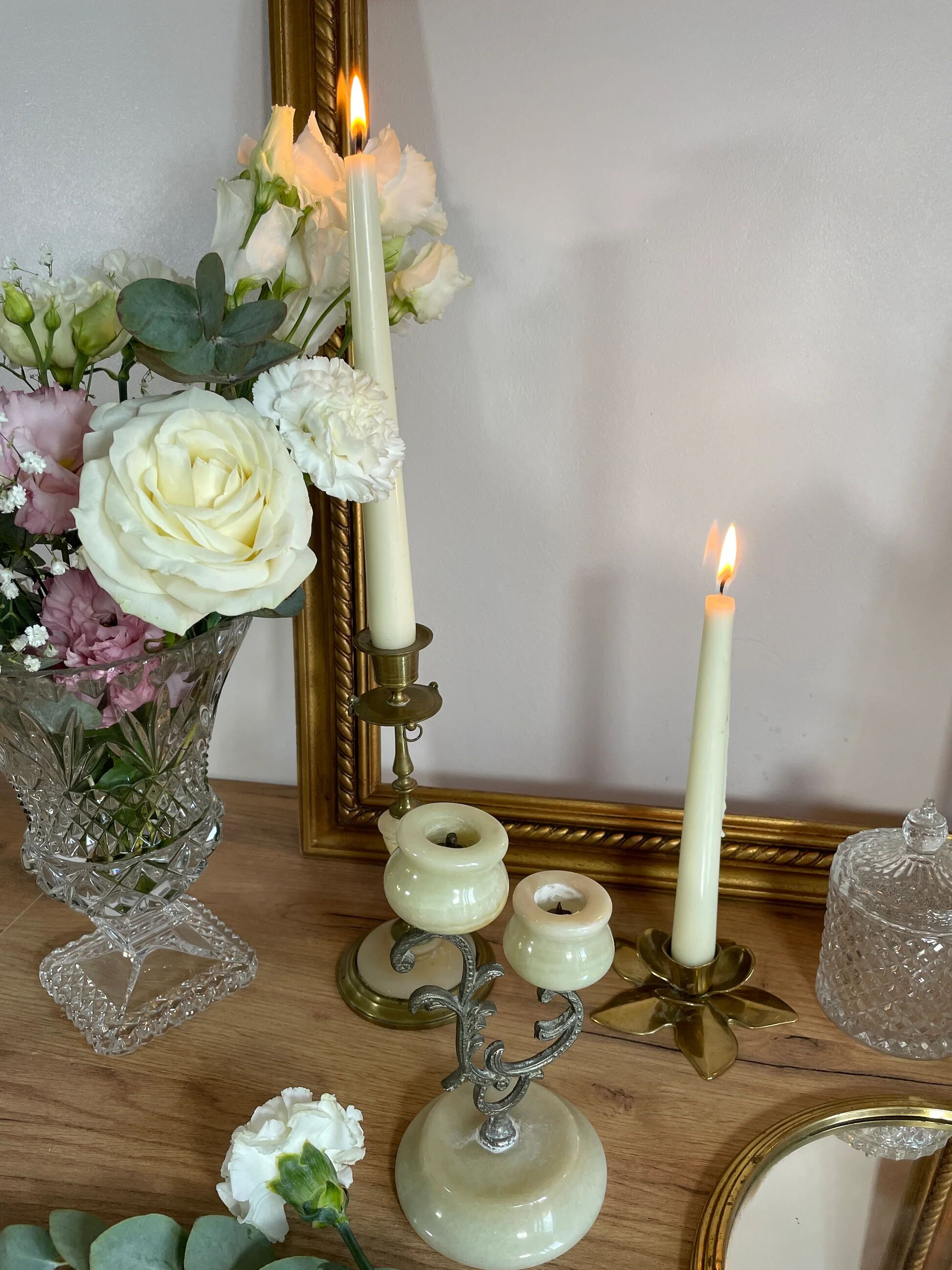Brass onyx chandelier