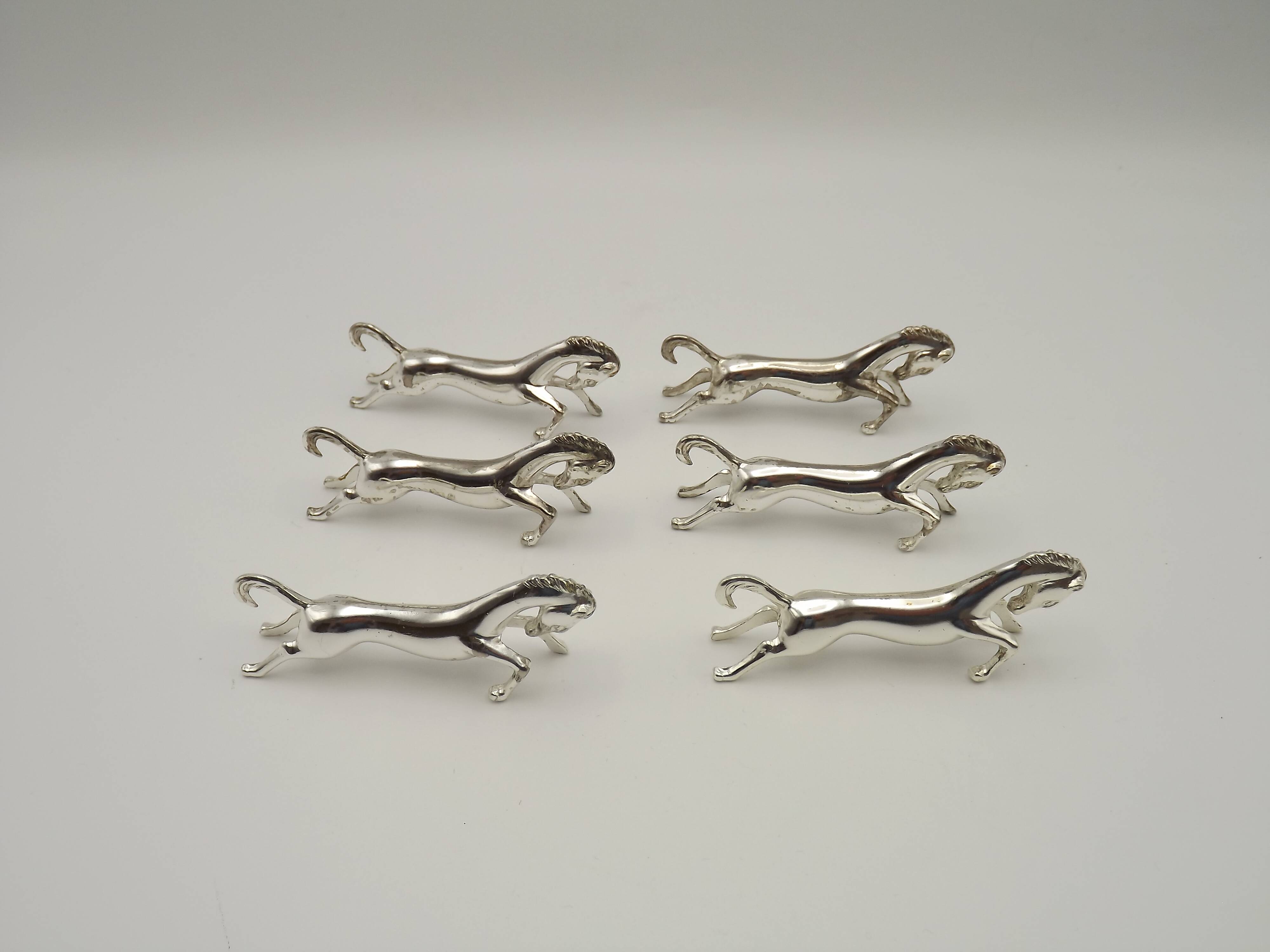 Set of Six French Vintage Silver Metal Stylized Horse Shaped Cutlery Rests 4775