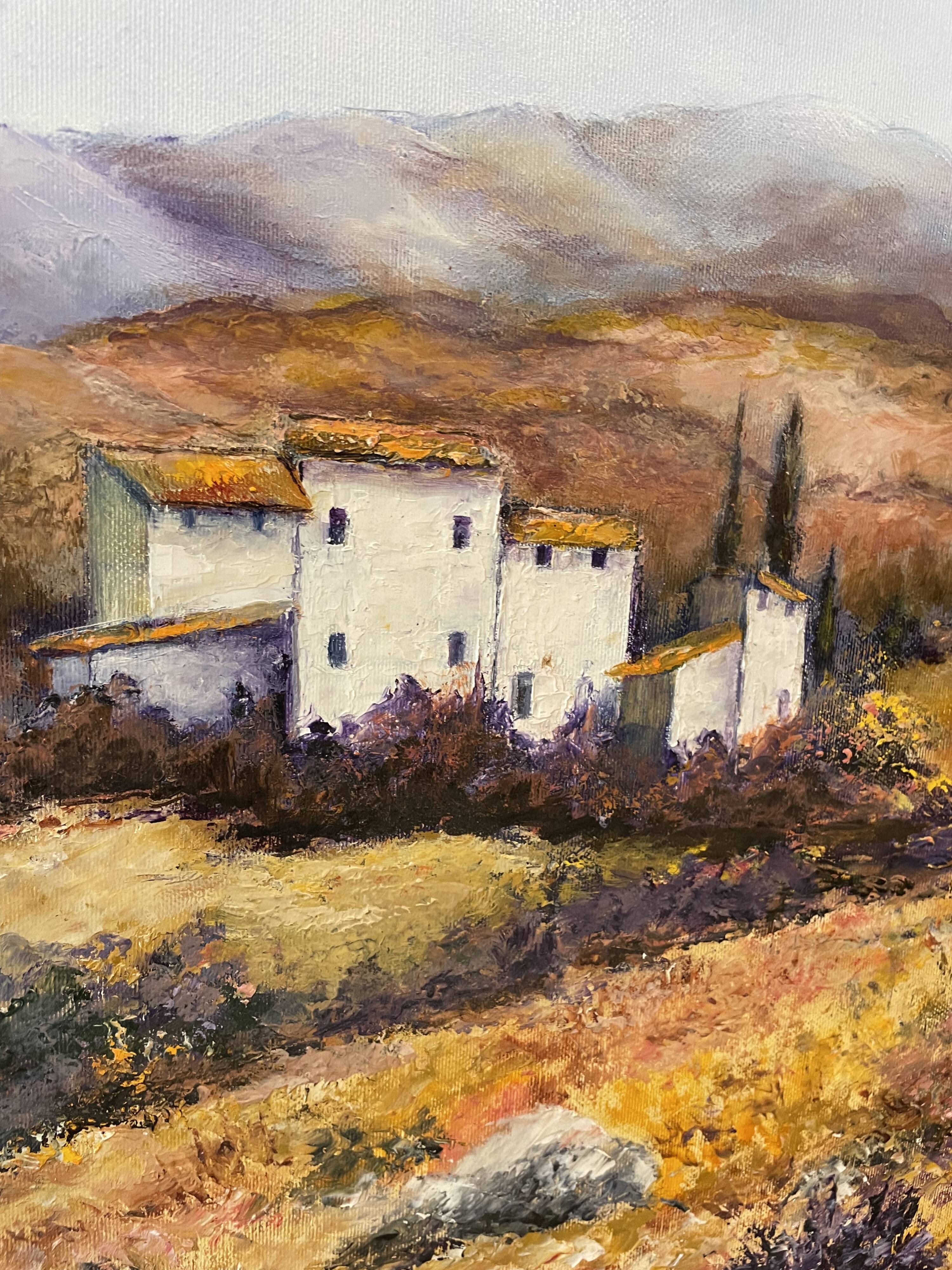 Oil painting landscape on canvas signed View of Provence