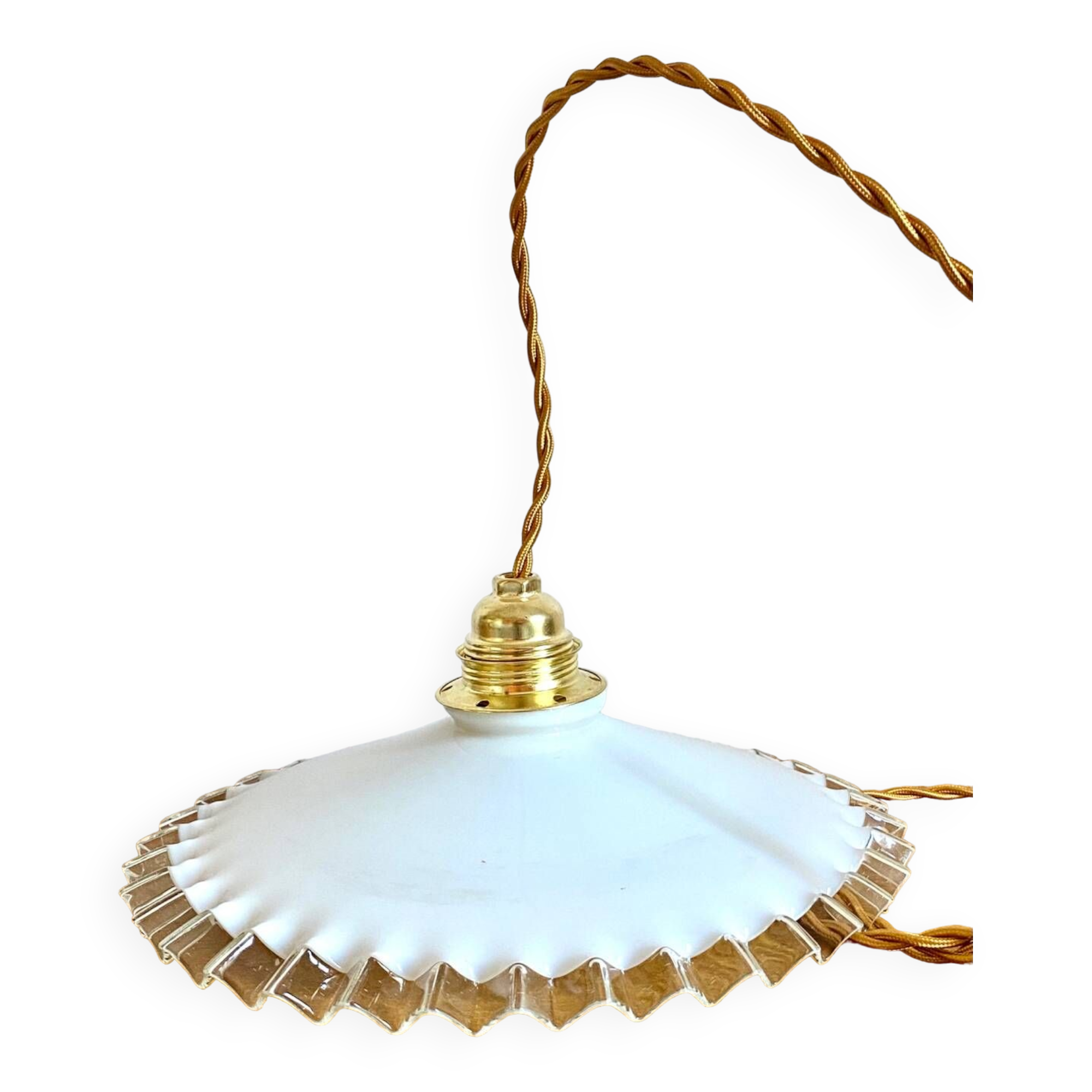 Opaline crenellated pendant light