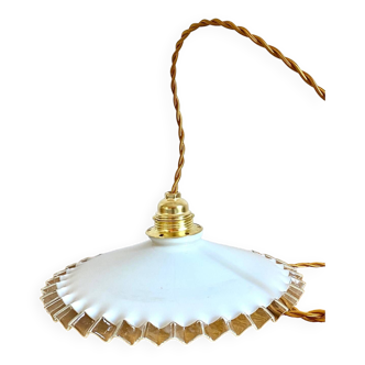 Opaline crenellated pendant light