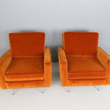 Pair of 1st edition easy chairs 25 BC by Florence Knoll in velvet, 1950s