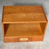 Mid Century pine floating nightstand with drawer, Scandinavian hanging cabinet