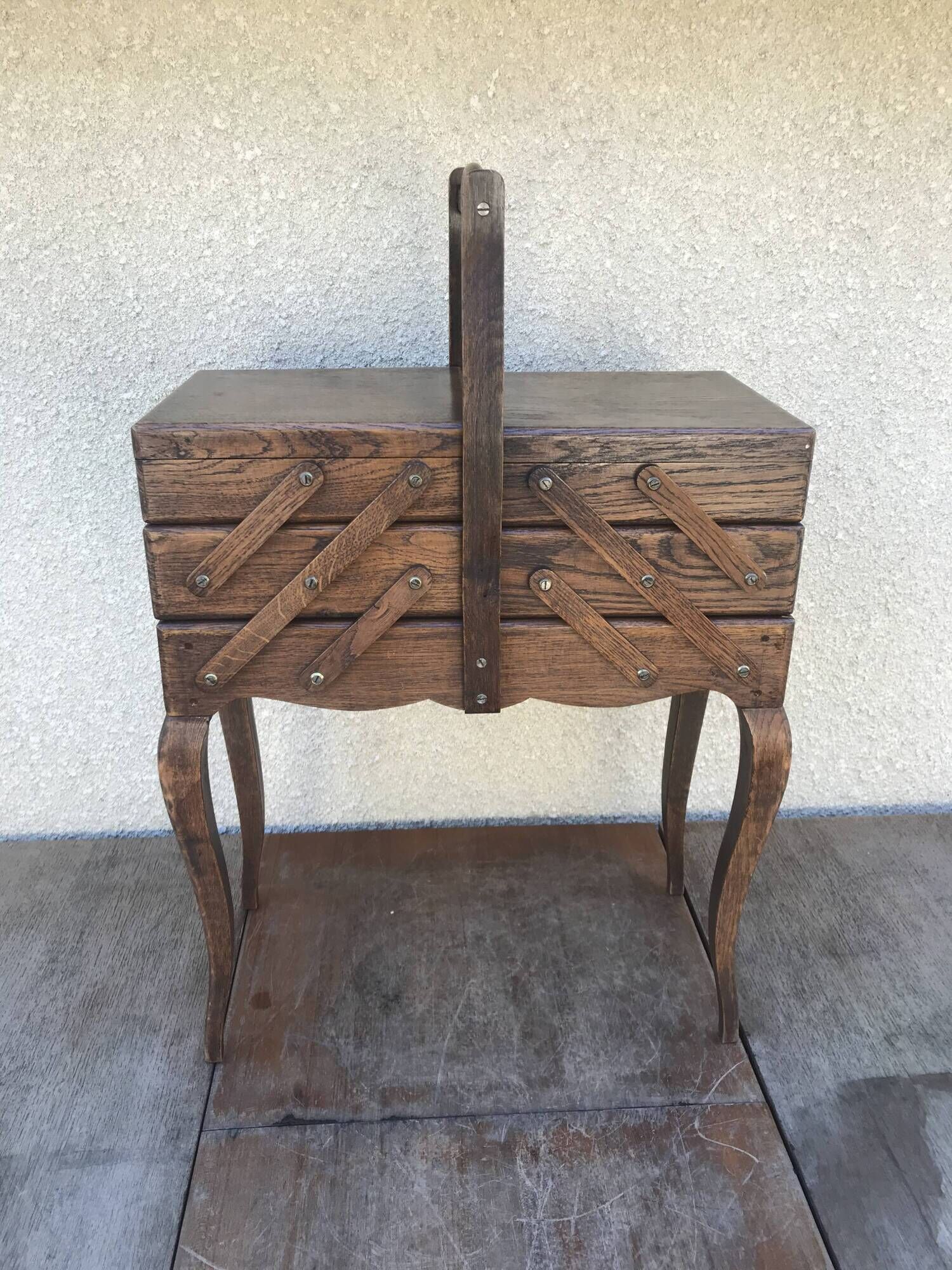Former worker, 3 tiered wooden sewing box and feet in Louis XV vintage style