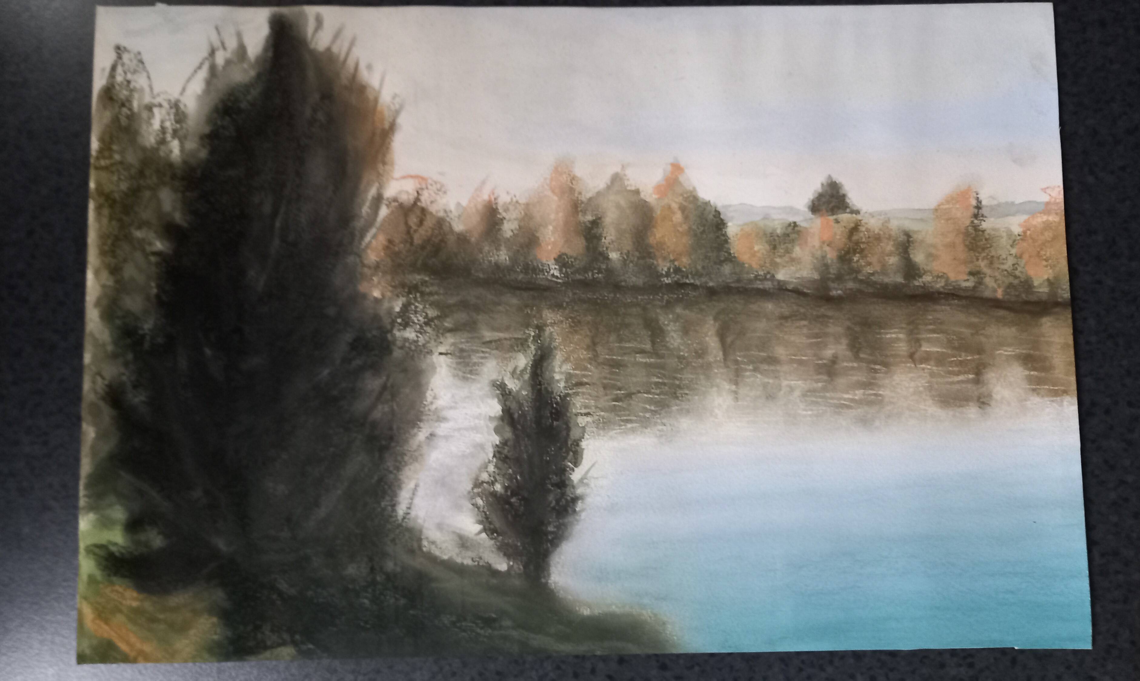 Pastel landscape "The banks of the Seine in autumn"