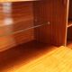 Vintage buffet in walnut veneer and glass, Italy, 1950s-1960s.