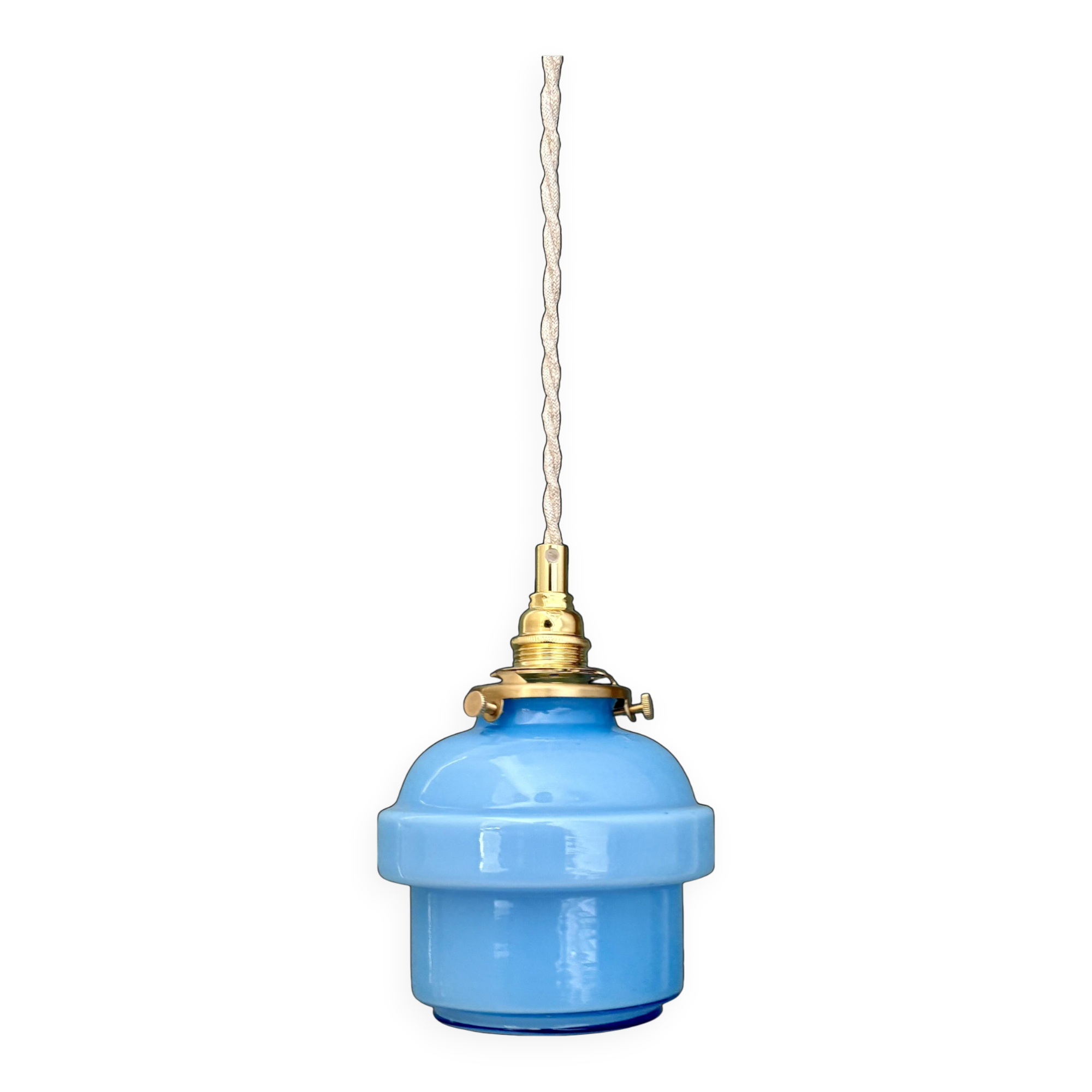 Vintage blue opaline globe pendant light