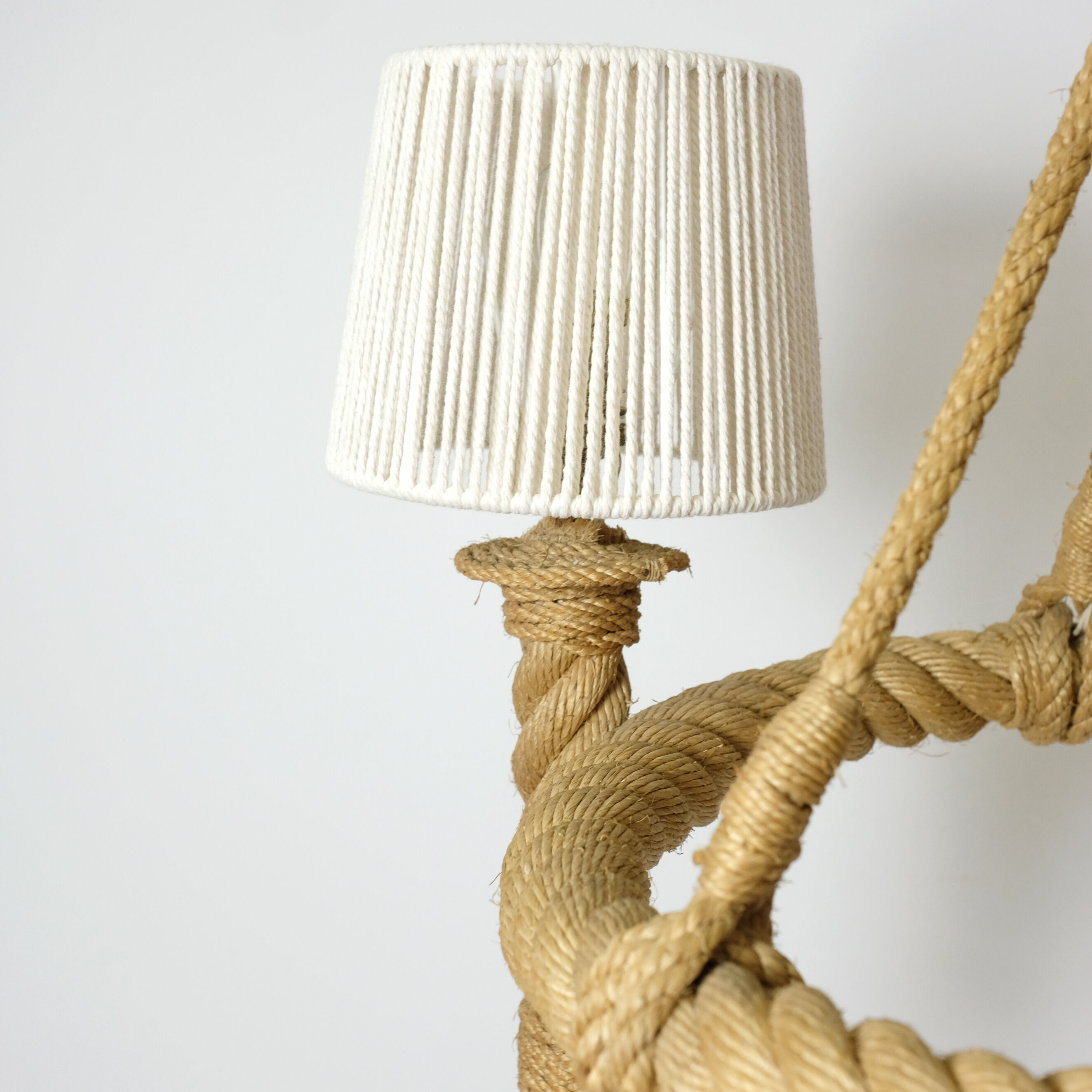 Three-light braided rope pendant light, 1950-1960.
