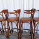 Set of 6 Vintage Bentwood Bar Stool Set: Brown Leather Seat, Nailhead Trim