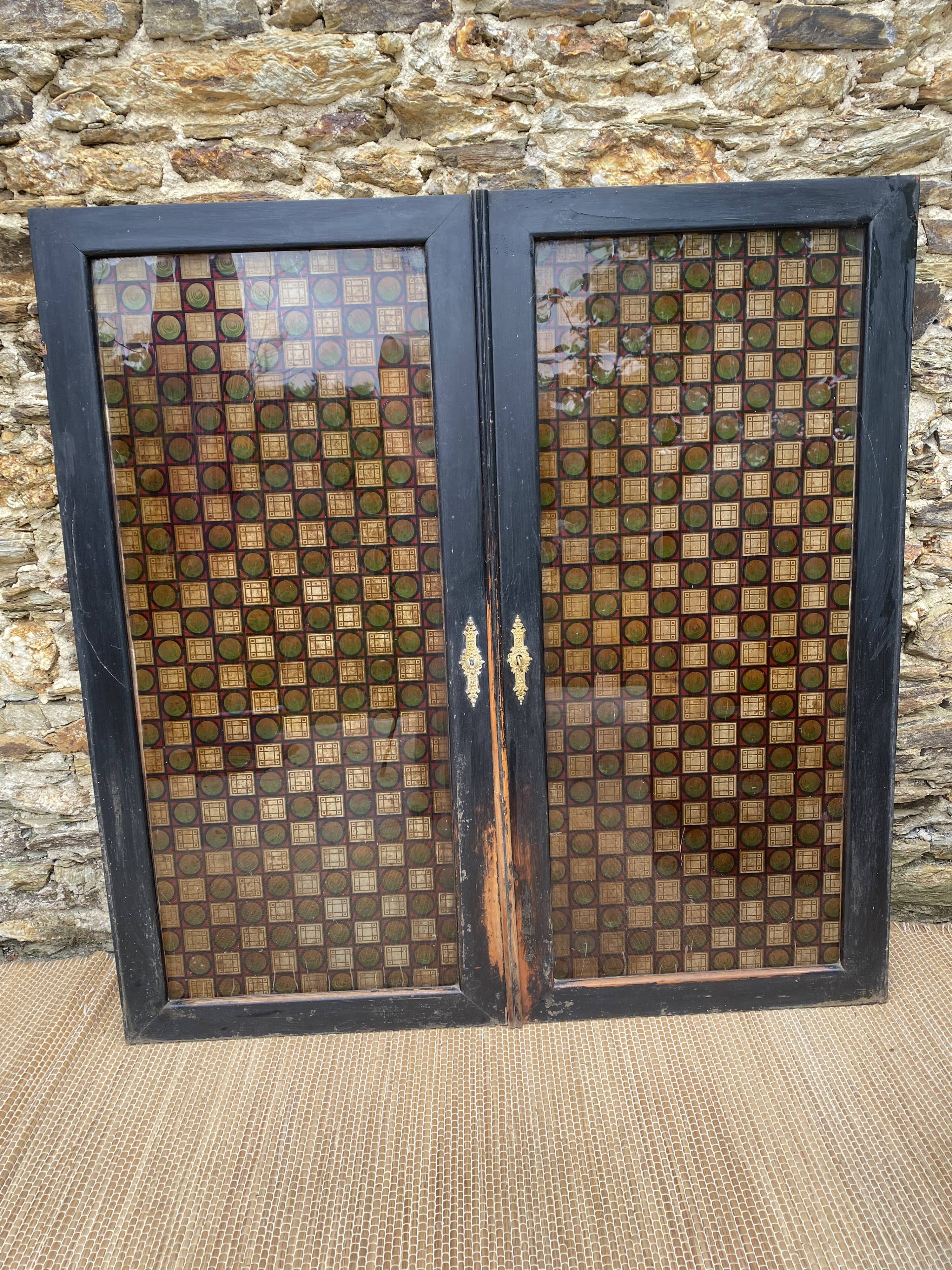 Double wood and glass closet doors