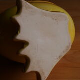Ceramic watering can in white earthenware, yellow enamel and bird shape