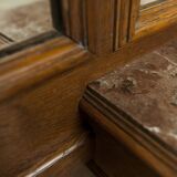 Vestiaire Napoléon III en noyer fin 19e, 3 miroirs, marbre, 8 patères