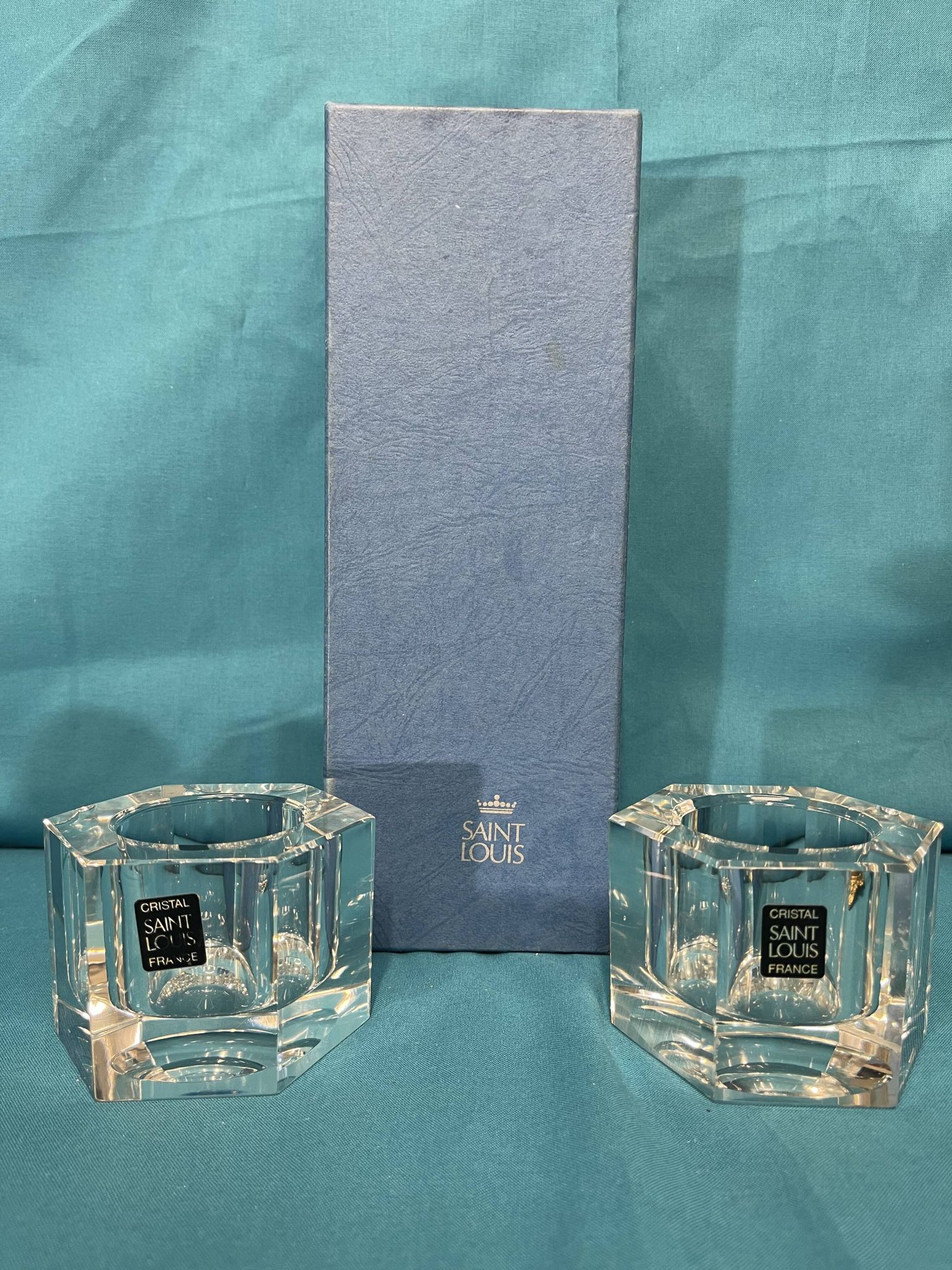 Pair of crystal candle holders saint-louis original box