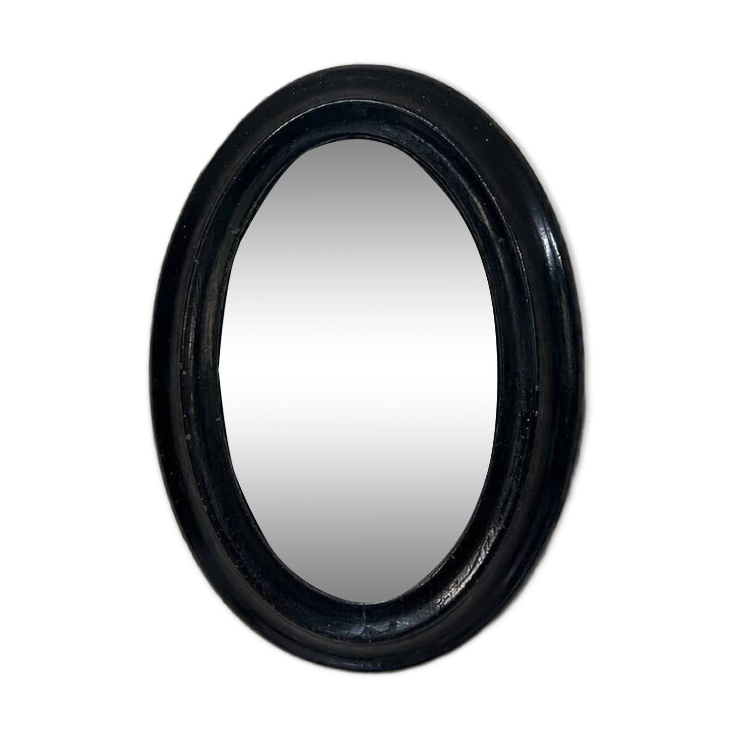Witch mirror from the Napoleonic III era, 23/16.5cm, black, glass, curiosity, antique mirror, decoration.